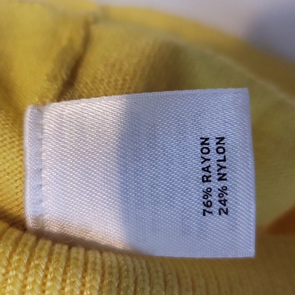 HALOGEN Bright Yellow Rayon Nylon Prism Button 3/4 Sleeve Scoop Neck Cardigan - Picture 5 of 9